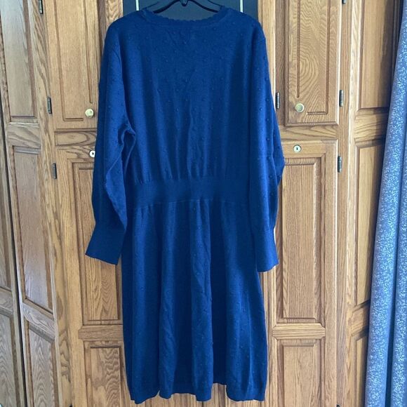 Fat Face Sarah Skater Navy Knit Long Puffy Sleeves Dress Academia Grannycore - Picture 4 of 8